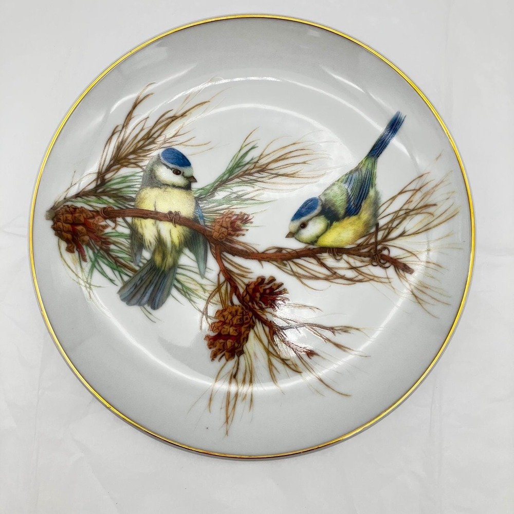 Vintage Eurasian Cyanistes Caeruleus Decorative Porcelain Plate